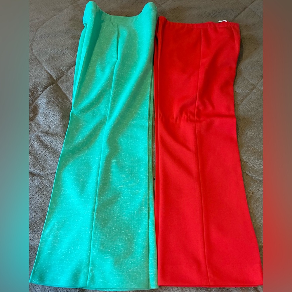 2 Vintage Polyester Pants 1970’s Era Sz Small Green Orange Halloween Stage Wear